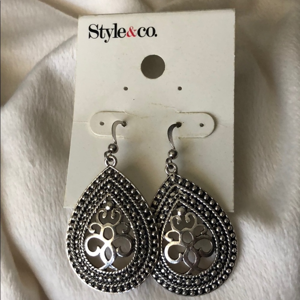 Style & Co. Teardrop Deco Silver Hook Earrings